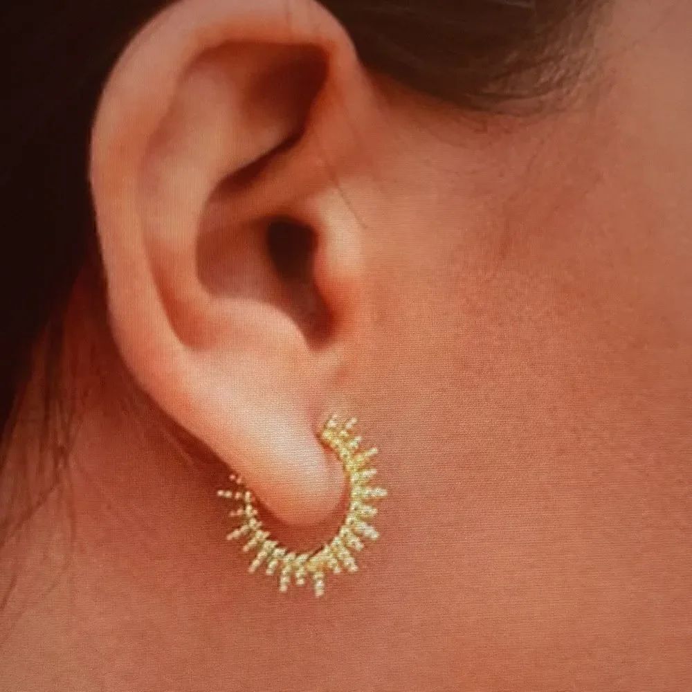 New Gold Tone Sterling Silver Geometric Bead Hoop Earrings New